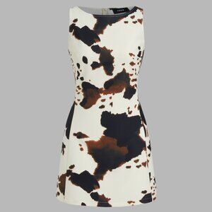Cider XS Boat Neck Cow Print Zipper Mini Dress